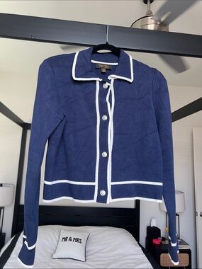Truth Navy Cardigan with White Piping